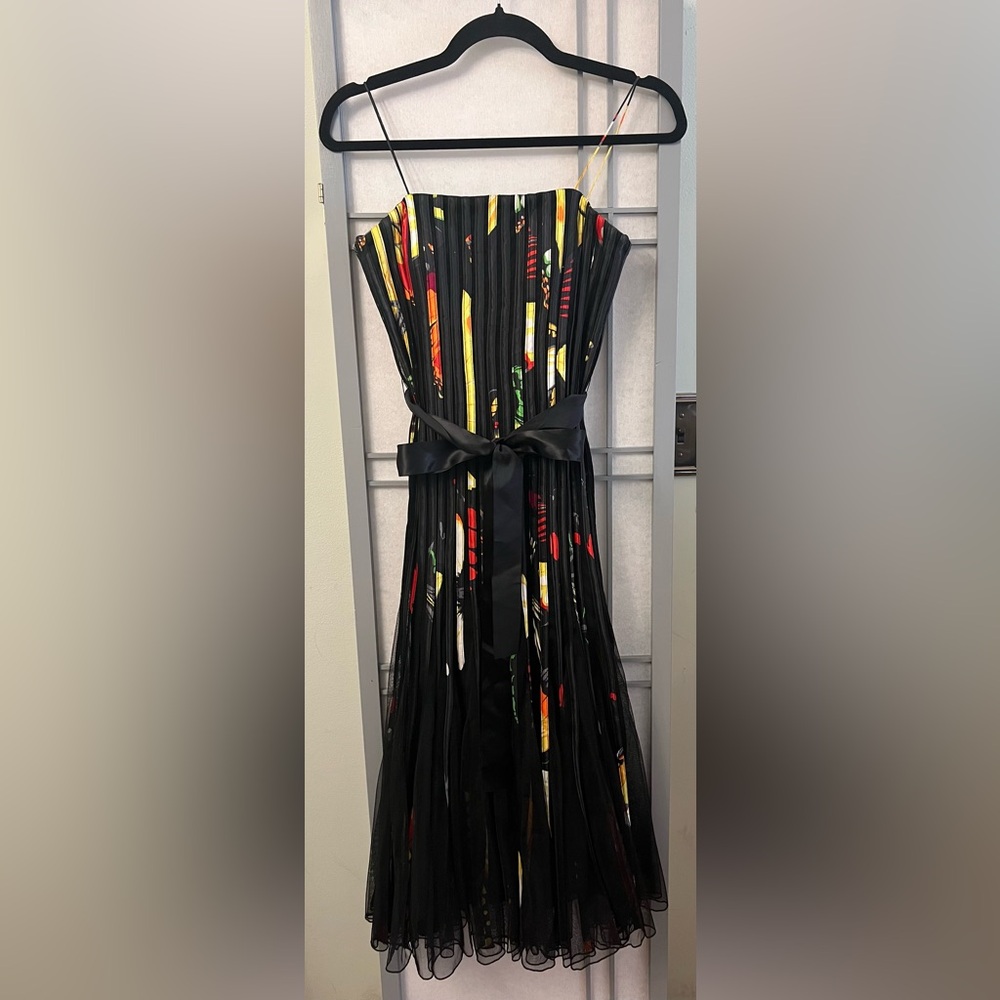 Issue Size 2 Small 2000s Floral And Black Tulle Dress Black Yellow Red Mesh Midi